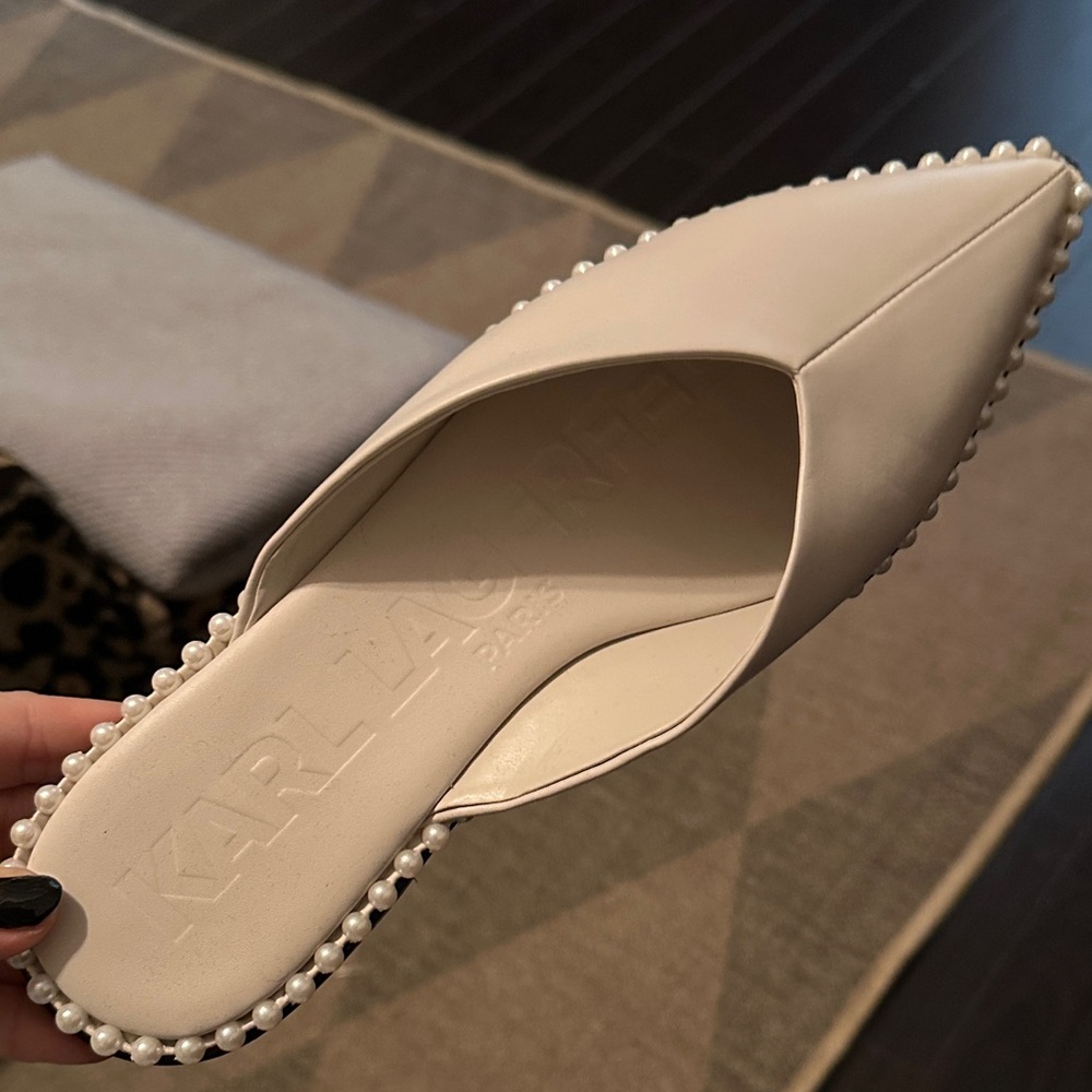 Karl Lagerfeld Cream Mules with Pearl Detail